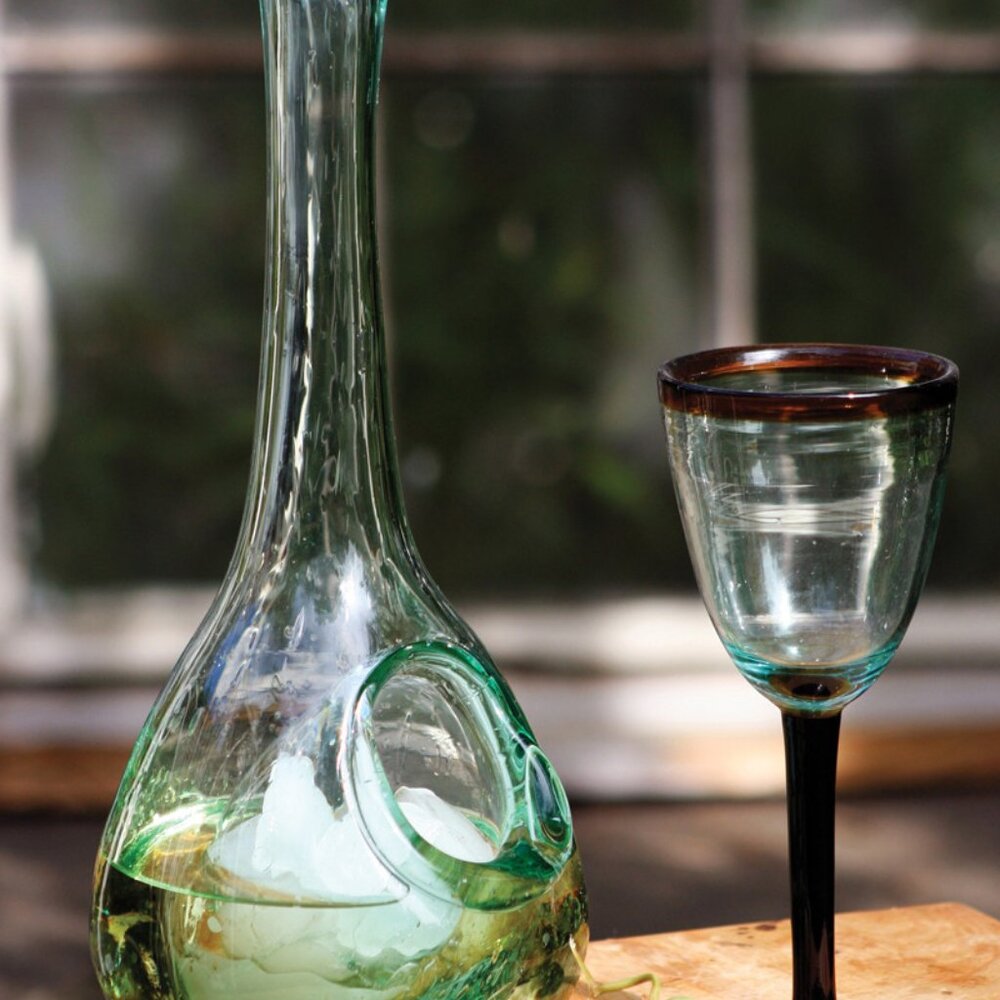 Recycled Glass White Wine Decanter with Ice Pocket 16"T,